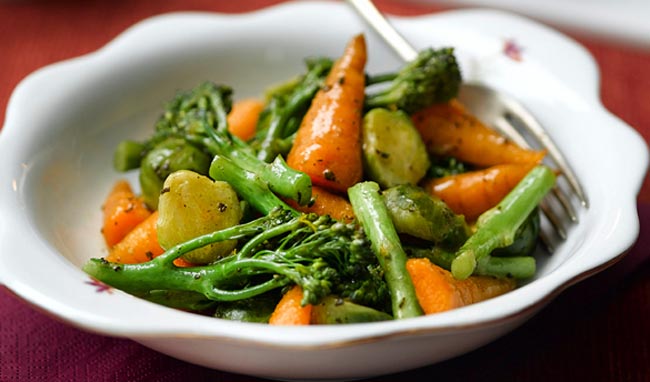 Broccoli, carrot and brussel sprouts