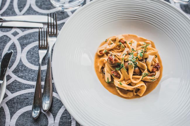 Chestnut mushroom tagliatelle at St Enodoc Hotel in Rock, Cornwall