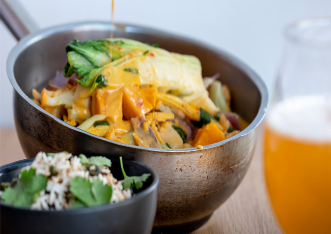 Sweet potato, cauliflower and coconut curry