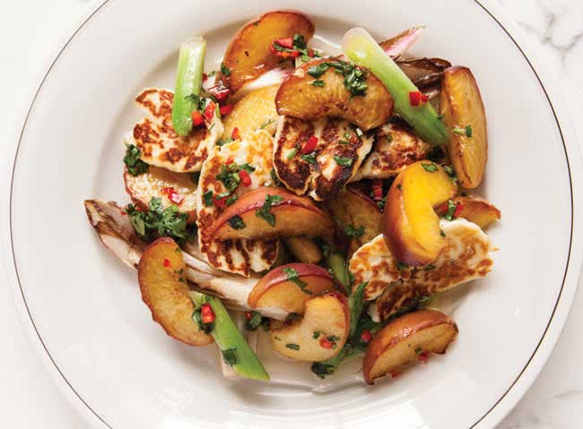 peach and halloumi salad