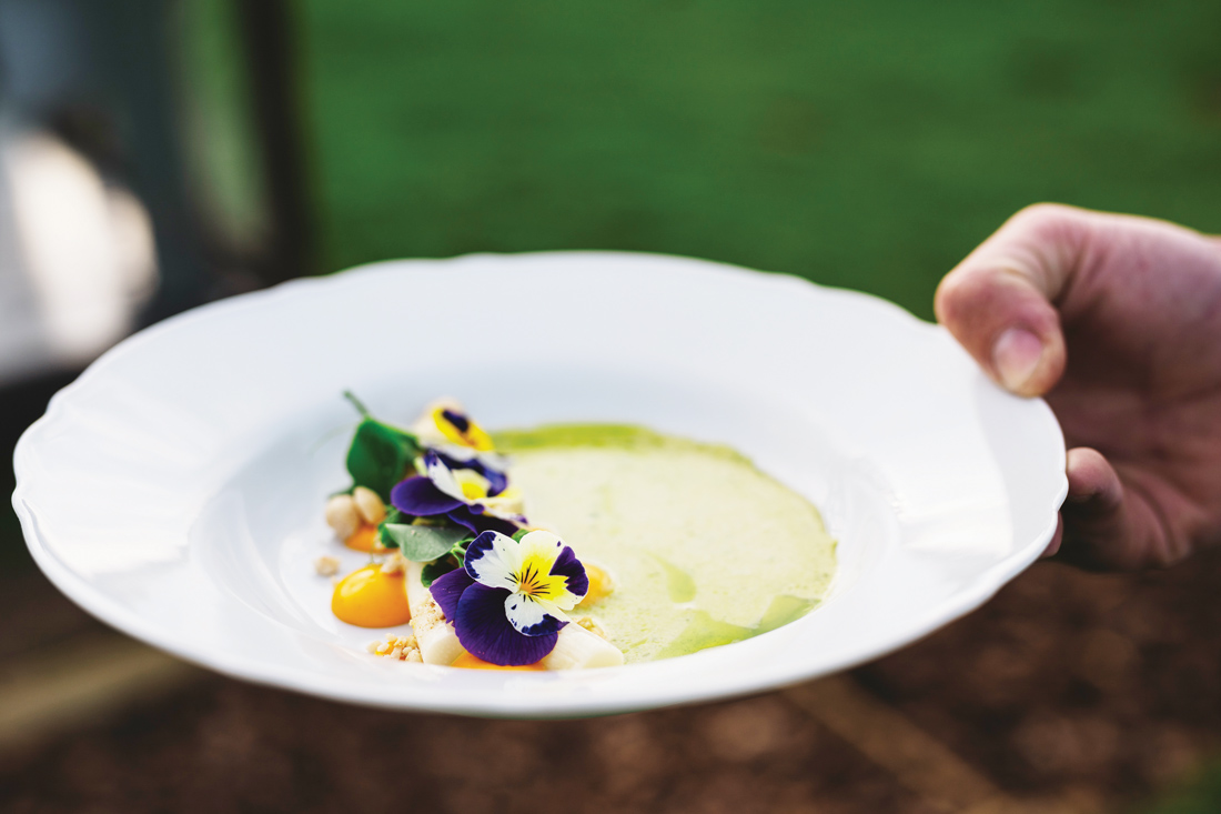 A plate of food from Roots + Seeds Kitchen Garden, The Cotswolds.
