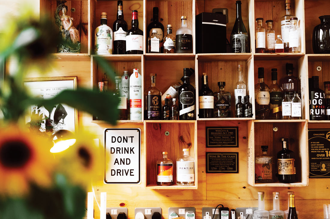 Bottles of drinks on display at Vinotopia, The Cotswolds